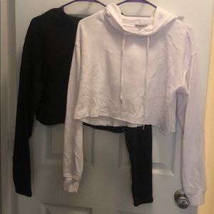 FOREVER 21 WHITE & BLACK CROP HOODIE BUNDLE